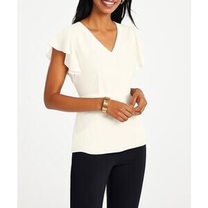 EUC Ann Taylor Off-White Flutter Sleeve Peplum Blouse. Size M.